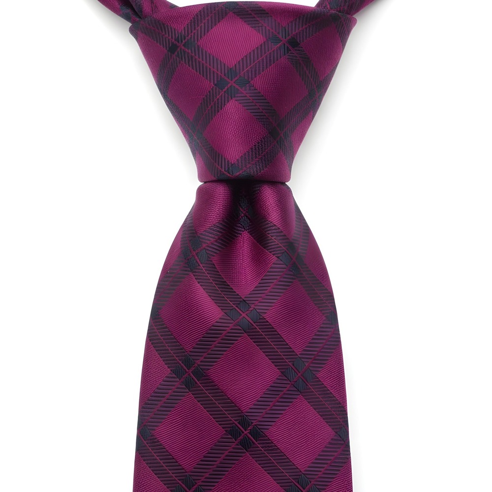 Brooks Brothers Tie Mens Purple Black Plaid 100% Silk Made in USA Necktie Woven
